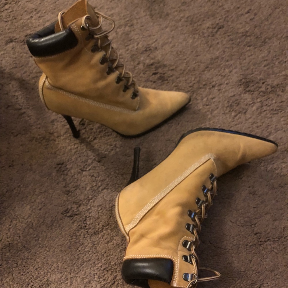 Tan high heel boots